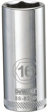DeWALT DWMT88825OSP Drive Socket, 16 mm Socket, 3/8 in Drive, 6-Point, Vanadium Steel, Polished Chrome